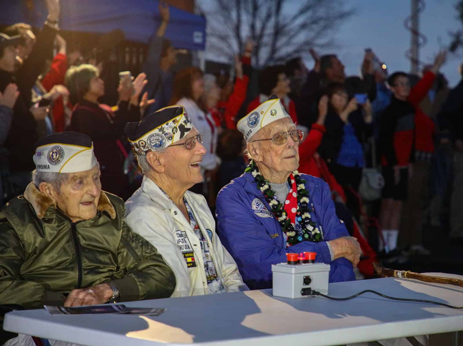 Three Pearl Harbor survivors at a Mount Diablo Beacon lighting ceremony