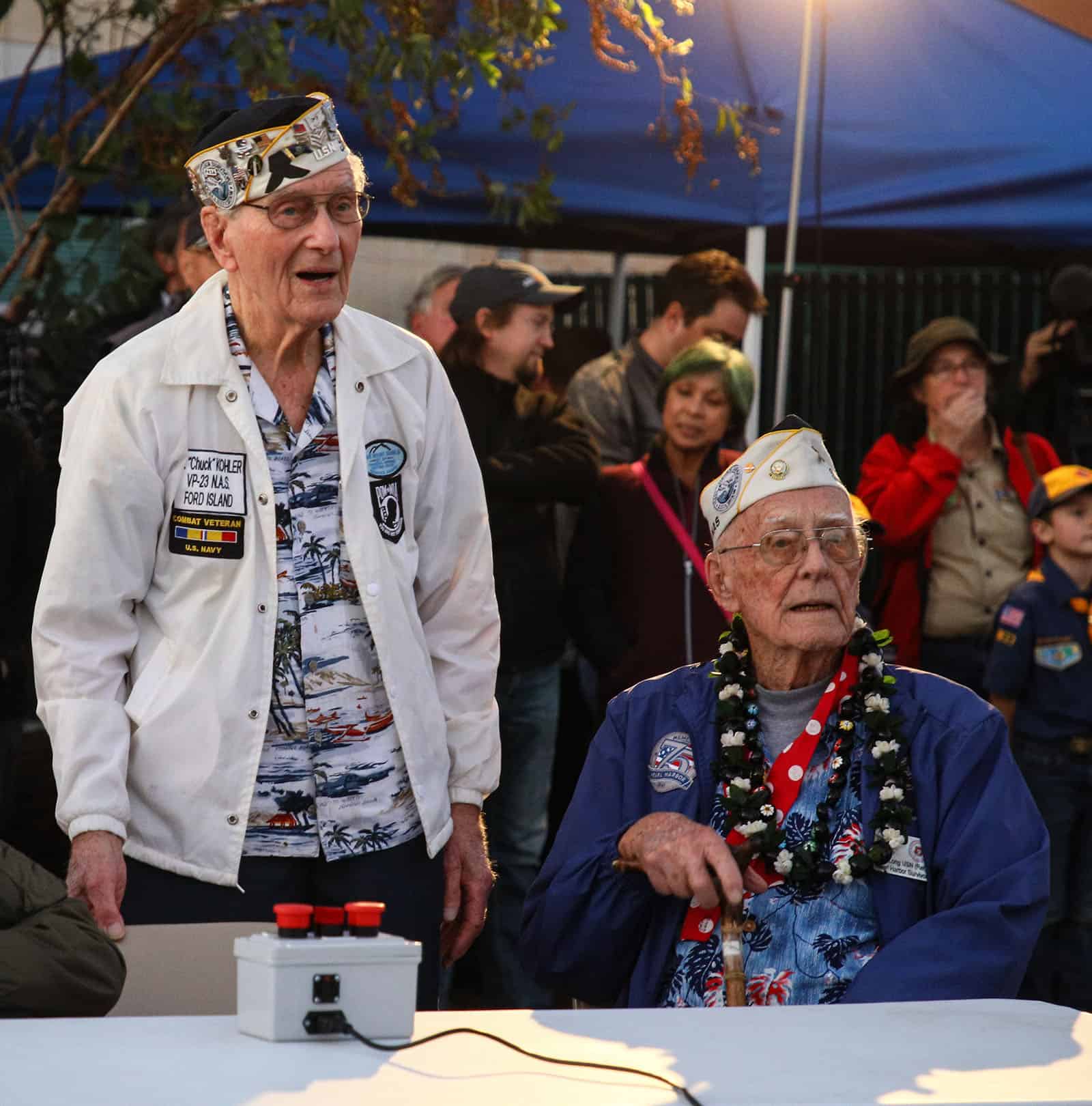 Pearl Harbor survivor Chuck Kohler speaking at a Mount Diablo Beacon lighting ceremony