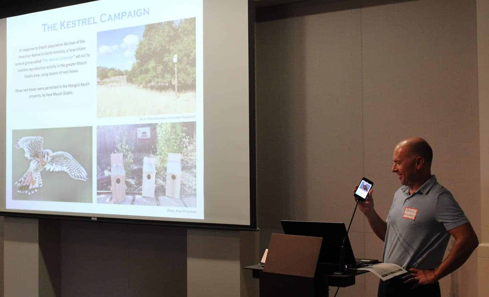 Brian Richardson presenting about American kestrels at Mangini Ranch