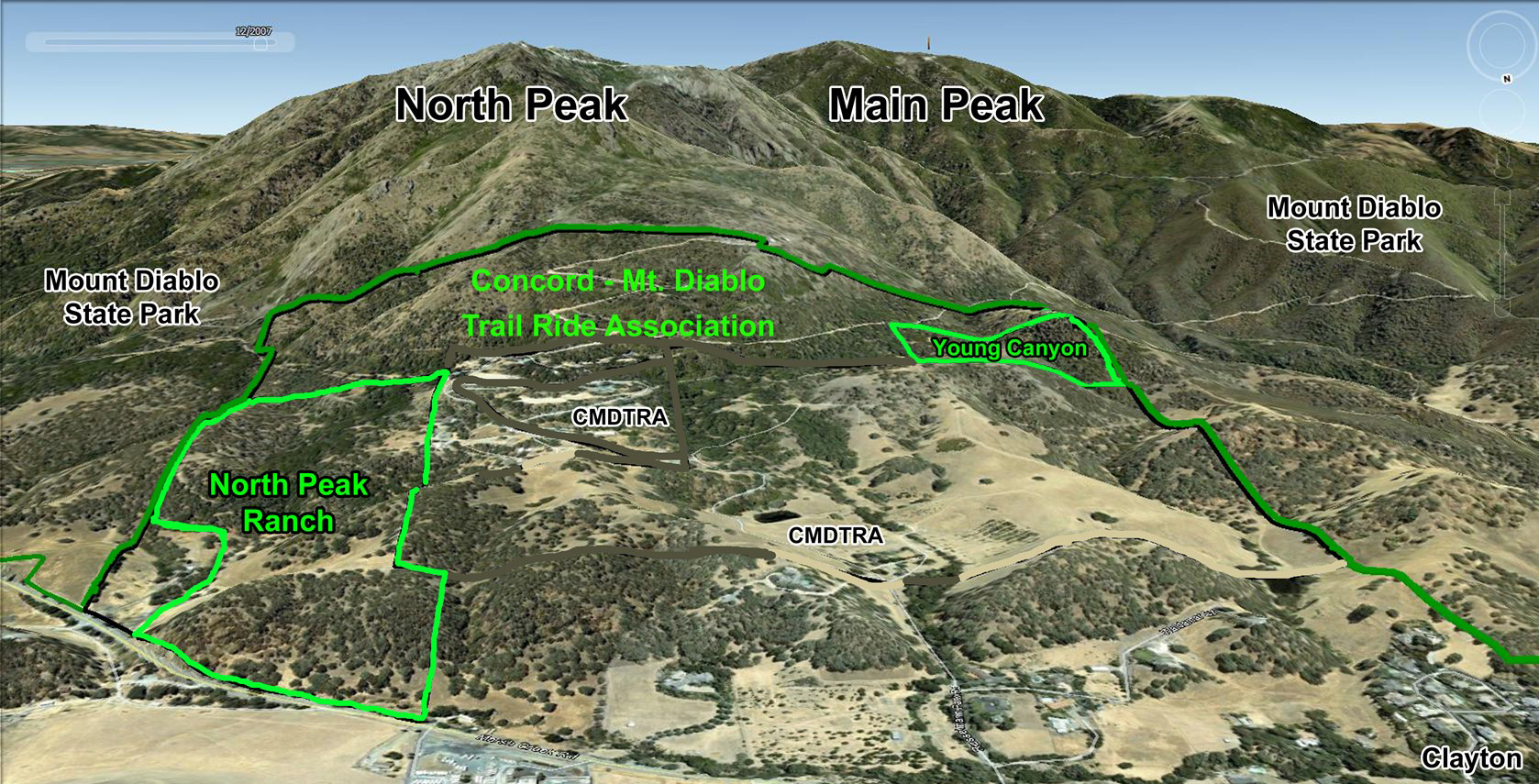 The Concord Mt. Diablo Trail Ride Association conservation easement land, which is surrounded by Mount Diablo State Park on three sides and other lands being protected by Save Mount Diablo.