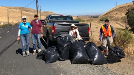 volunteers and stewardship staff collected nine big bags of trash for Coastal Cleanup month