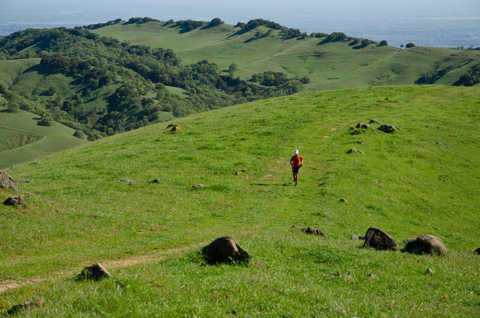 Running across a single track on Mount Diablo