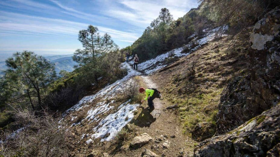 Mary Bowerman trail on Mount Diablo with remenants of snow