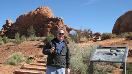 Steve Bort posing at the skyline arch