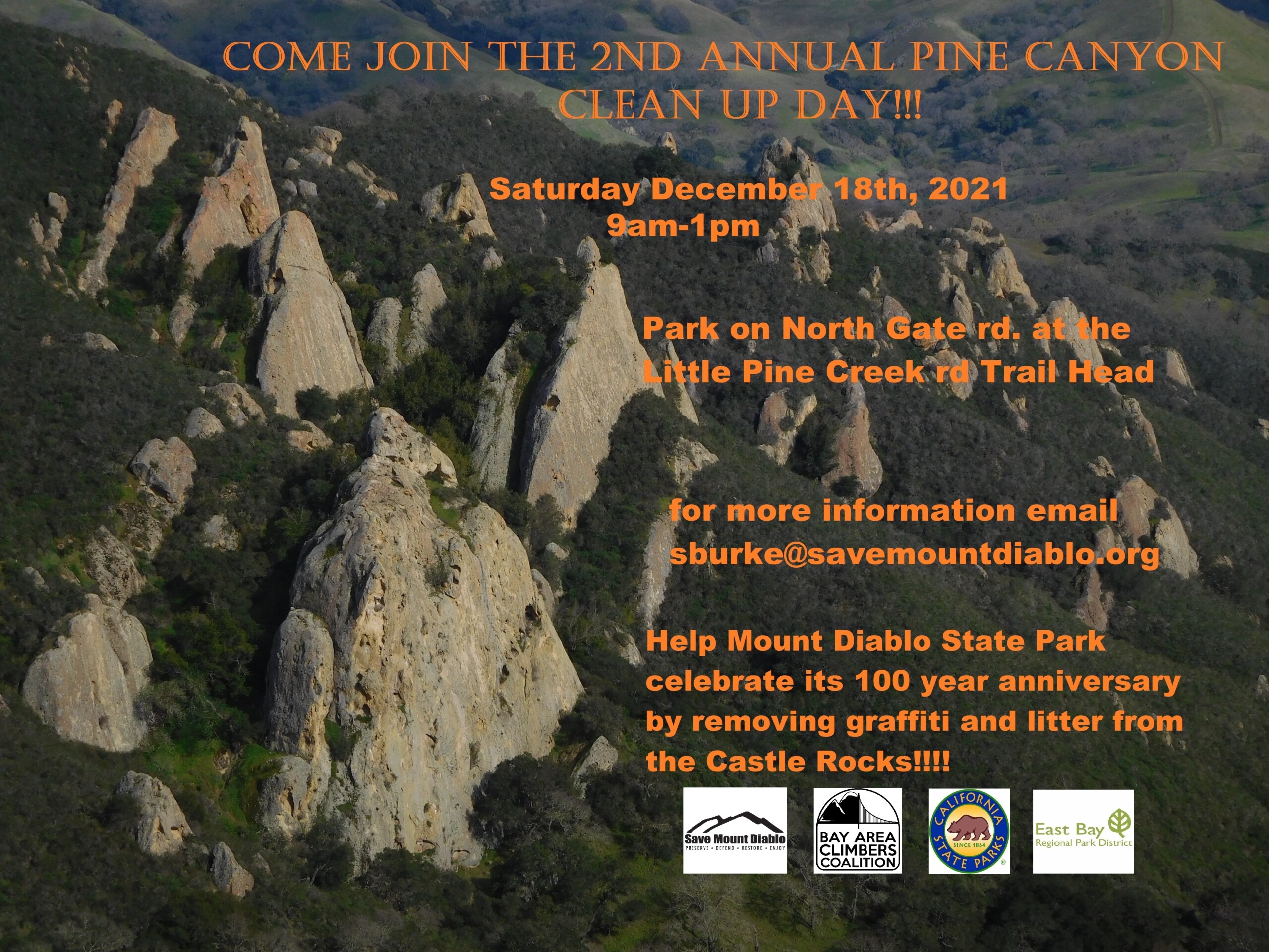 Aerial photo of Pine Canyon with details on the 2nd Annual Pine Canyon Cleanup Day. 