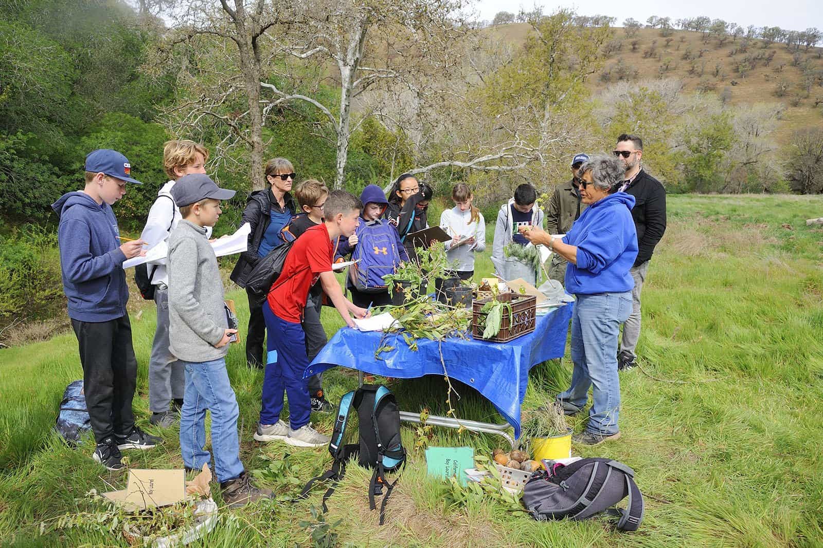 students getting introduction to local native plants from Judy Adler