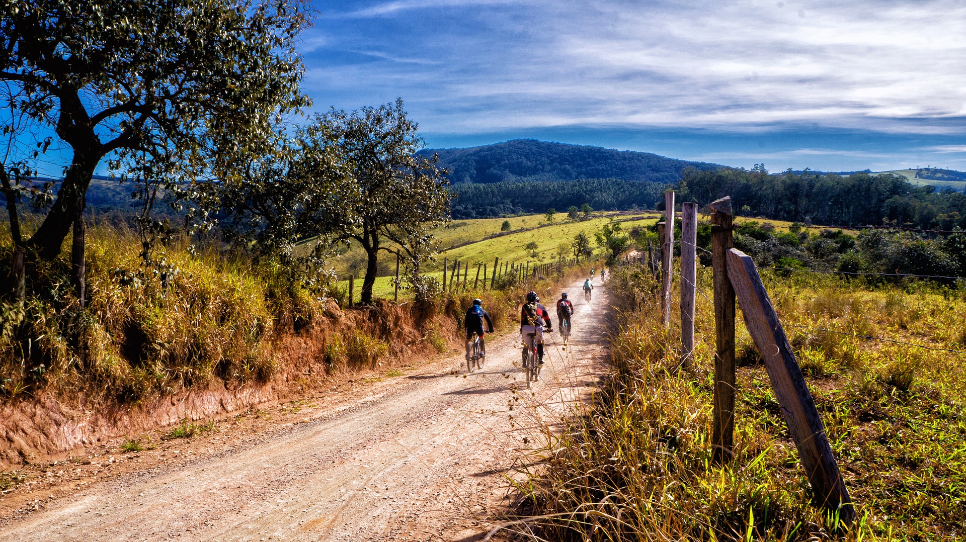 mountain bikers biking on a dirt road