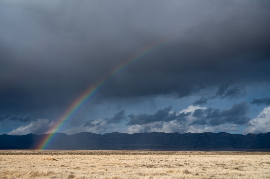 Rainbow appearing over the Carrizo Plain National Monument