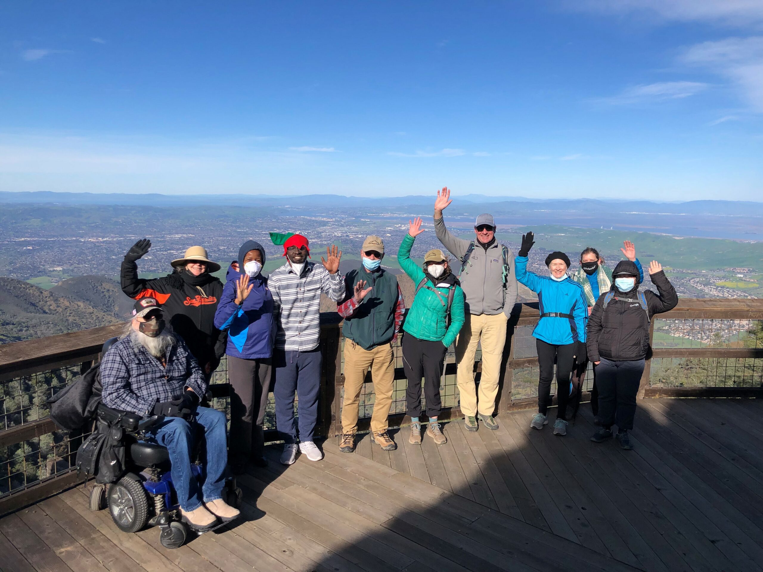 Diverse group of recreationists on top of Mount Diablo