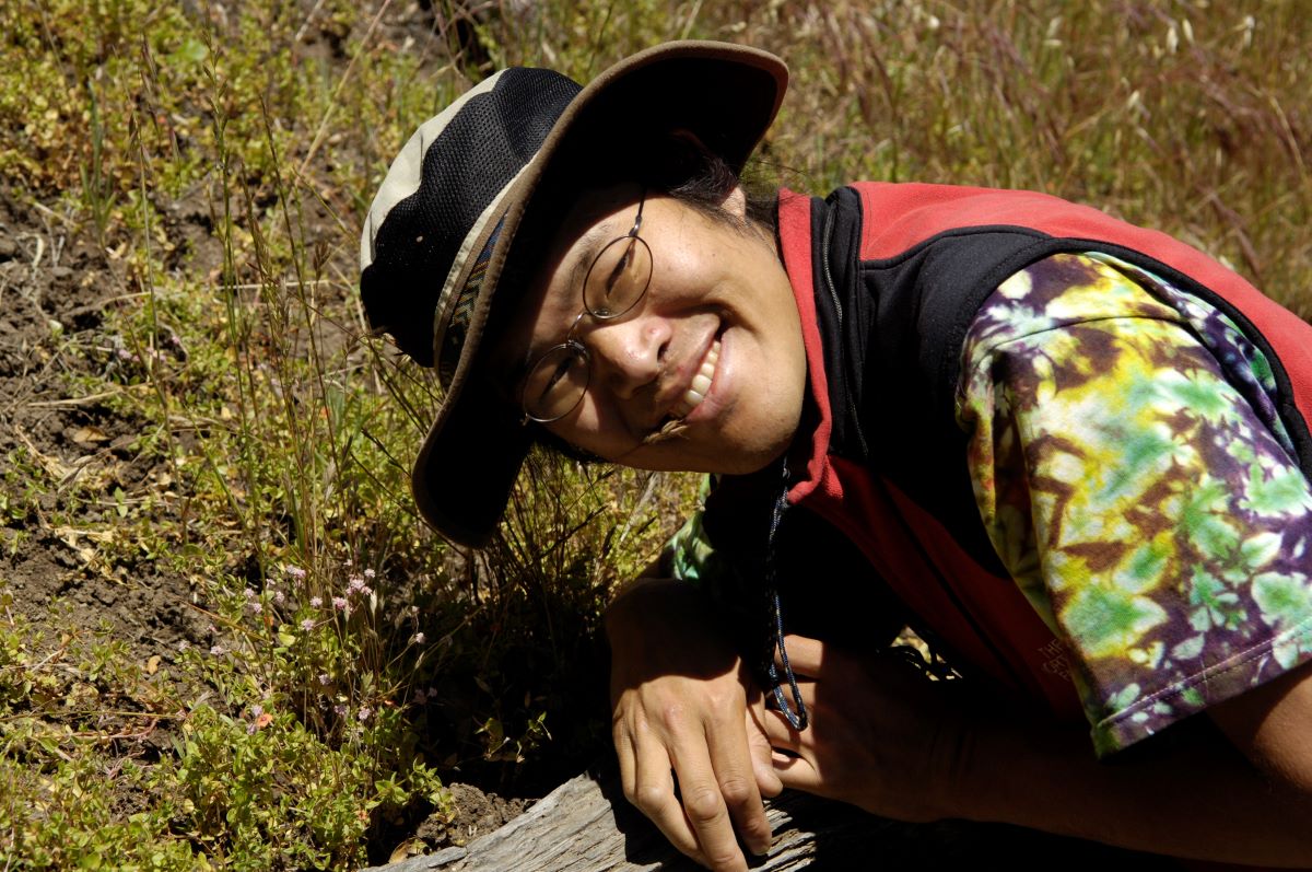 UC Berkeley graduate student Michael Park with Mount Diablo buckwheat