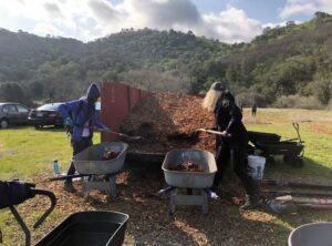 DiRT volunteers scooping mulch