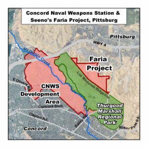 map of the concord naval weapons station development area and proposed faria project