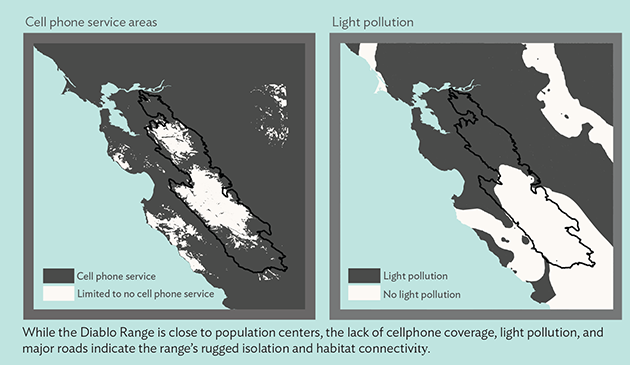 light pollution and cell phone coverage maps of the diablo range