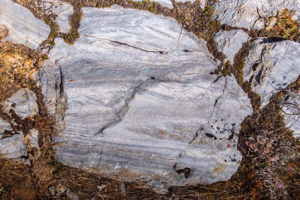 A look at the exposed striations of the exposed marble on Fremont Peak