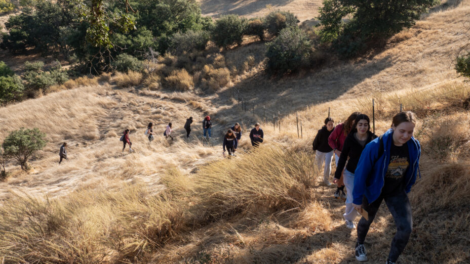 Campolindo High School students hiking deep into the preserve.