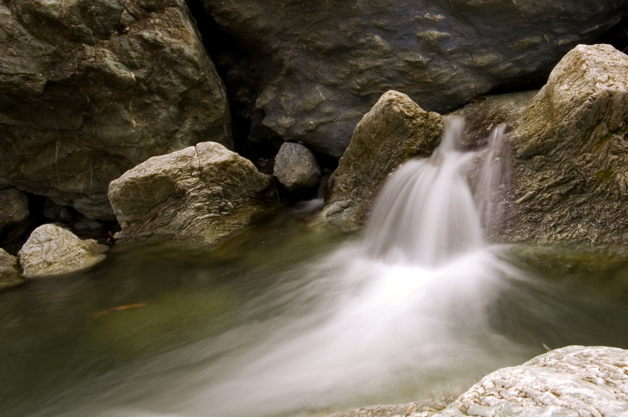 Long exposure image of Water cascade at Little Yosemite on the Alameda creek in the Sunol Regional Wilderness.