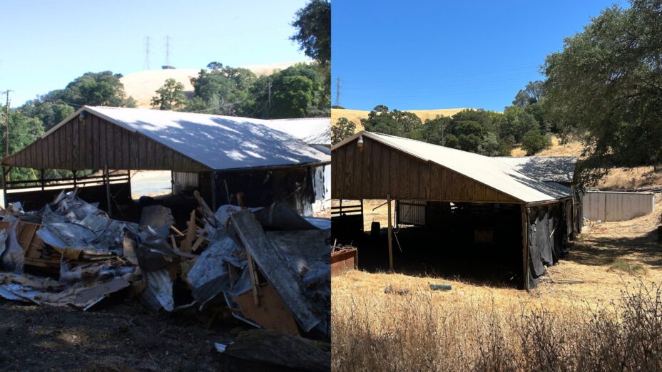 the barn at Balcerzak before and after debris was removed