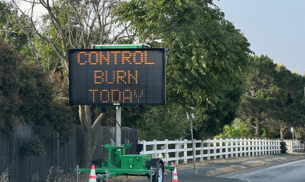 control burn today road sign