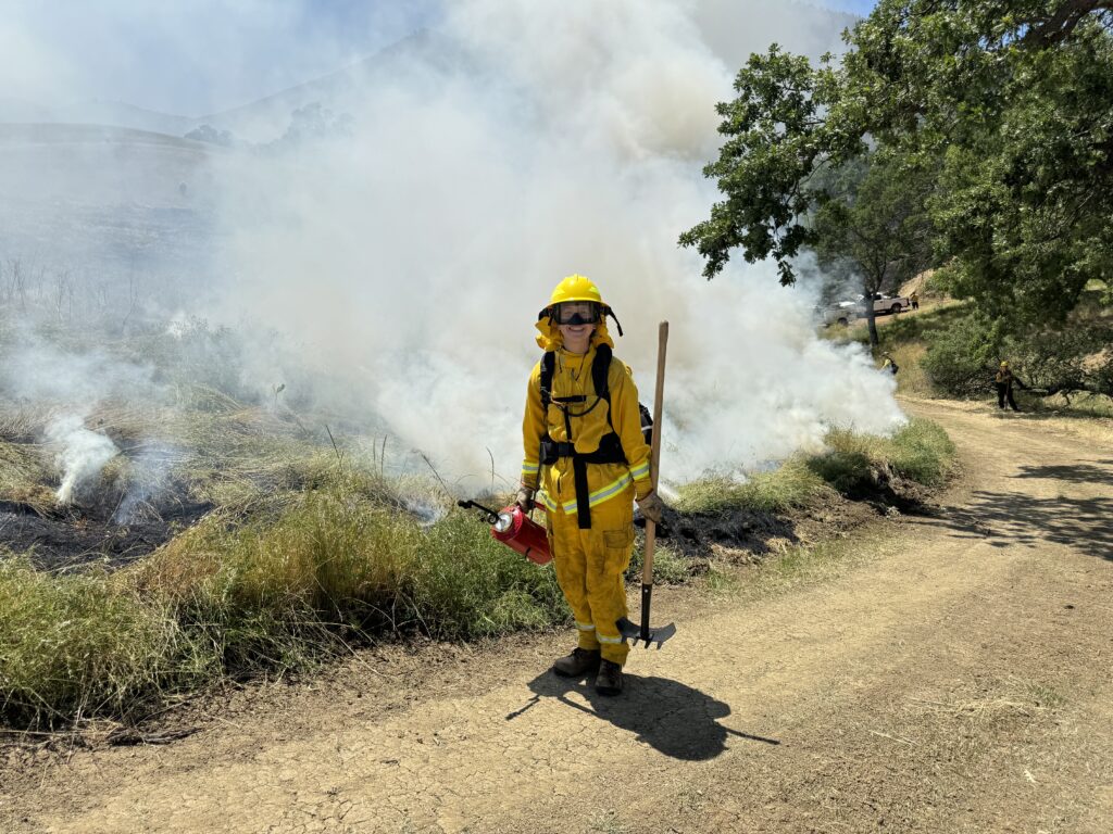 SMD employee Haley working at the controlled burn in Mitchell Canyon.