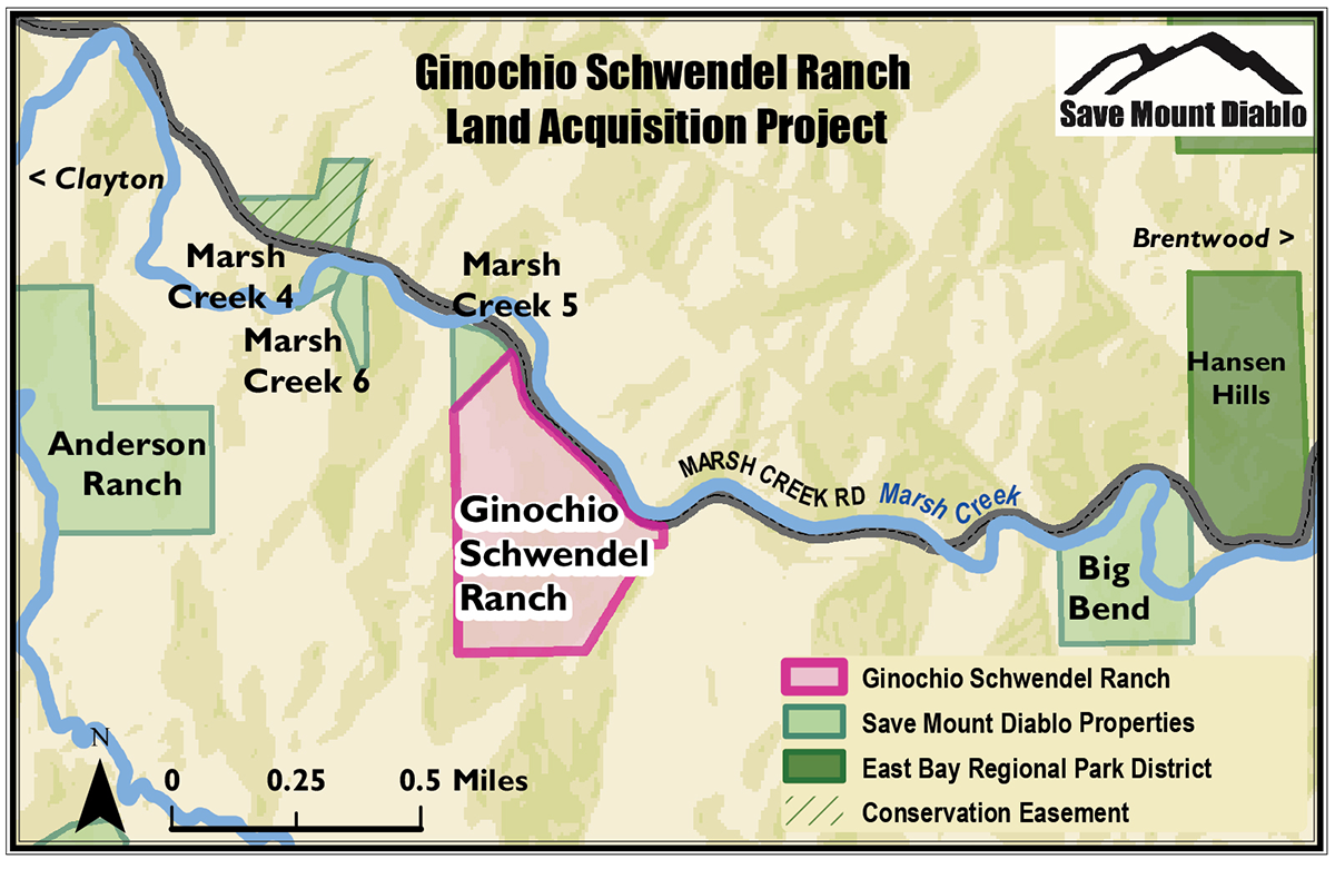 Map showing location of Ginochio Schwendel Ranch in the Marsh Creek watershed